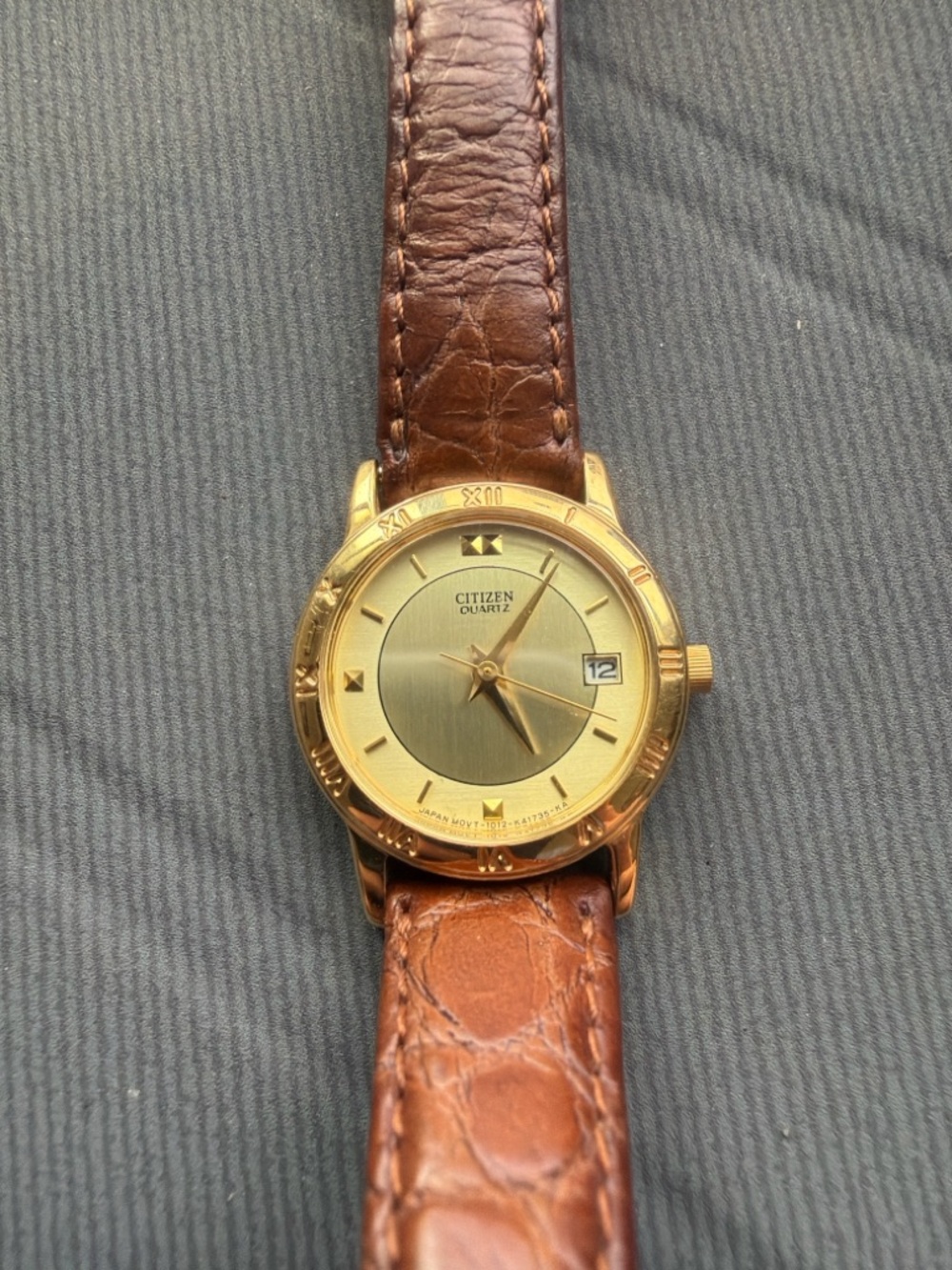 Citizen Gold Dial Watch with Brown Leather Strap